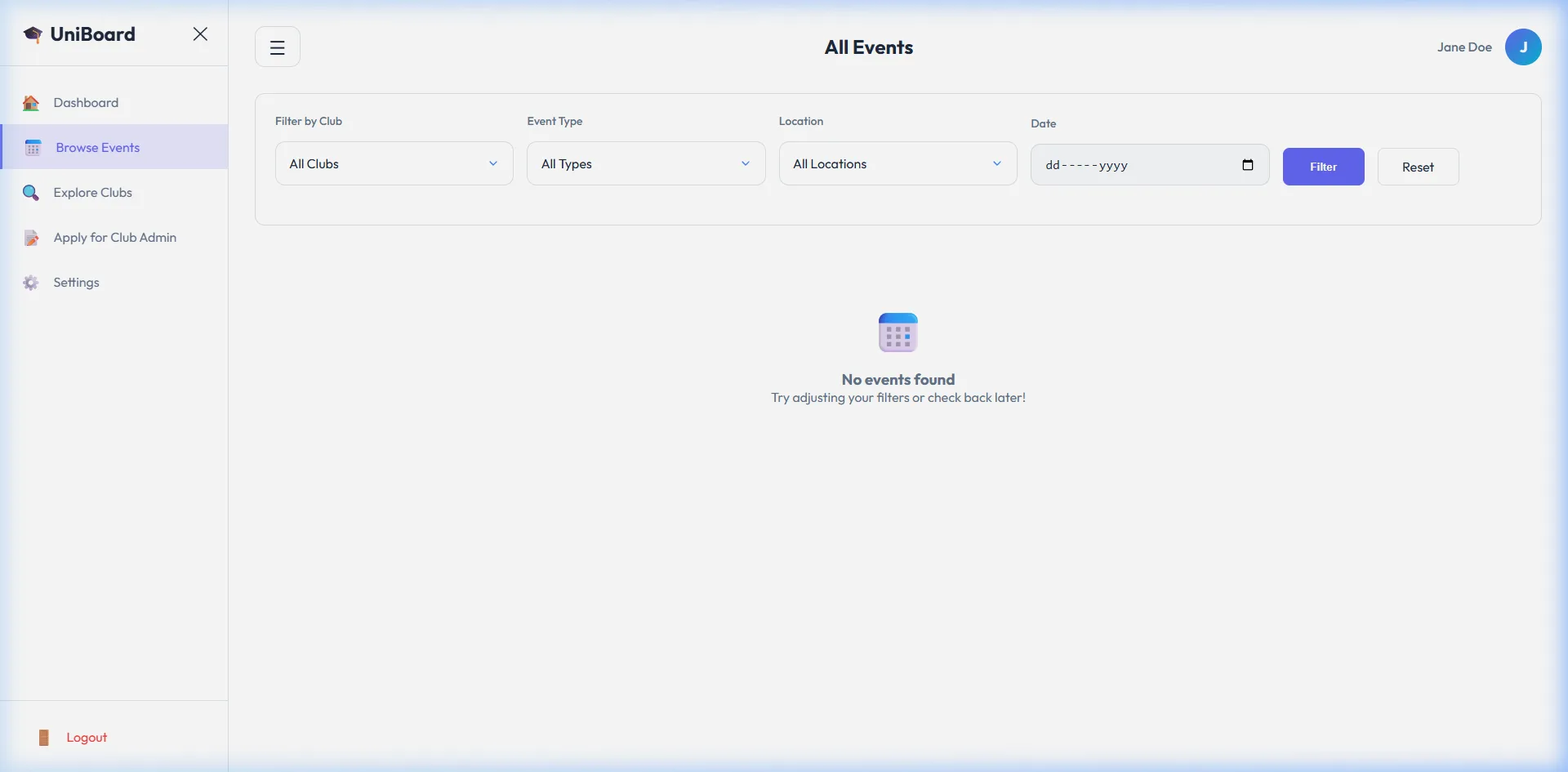 Browsing and filtering campus events