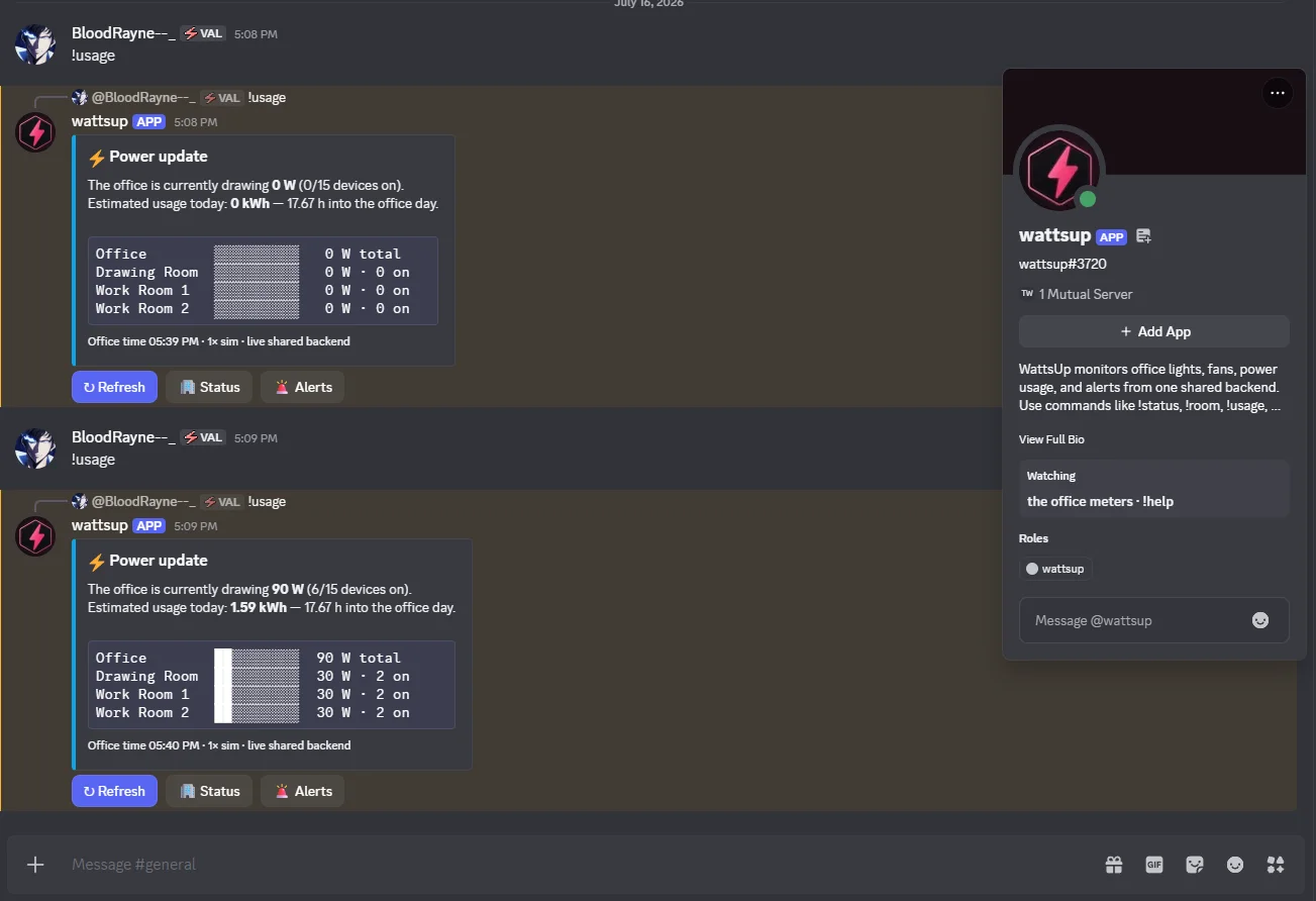Discord bot usage replies backed by the same live backend state